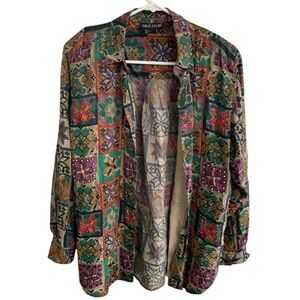 Vintage Silk Club Women’s Shirt Blouse Top Multicolored 100% Silk Size Small